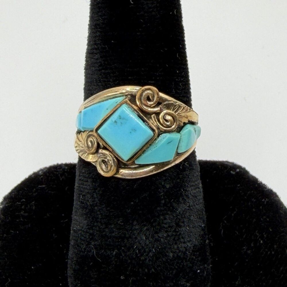 Vintage 925 Sterling Silver Turquoise Inlay Southwestern Ring Size 6.75